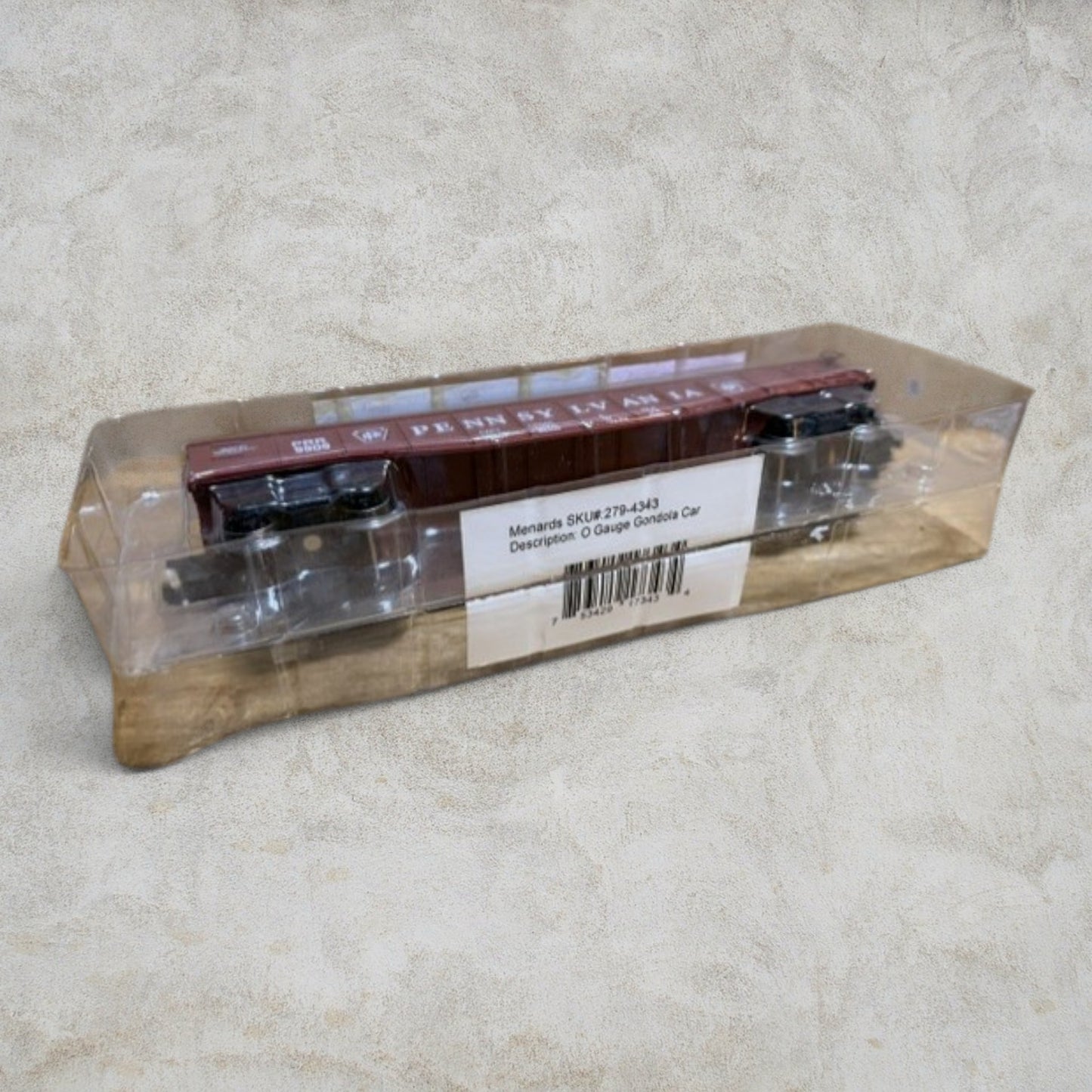 #1294 Menards O Gauge Pennsylvania Railroad (PRR) Gondola Car #9909 – Ready to Run – Original Clamshell
