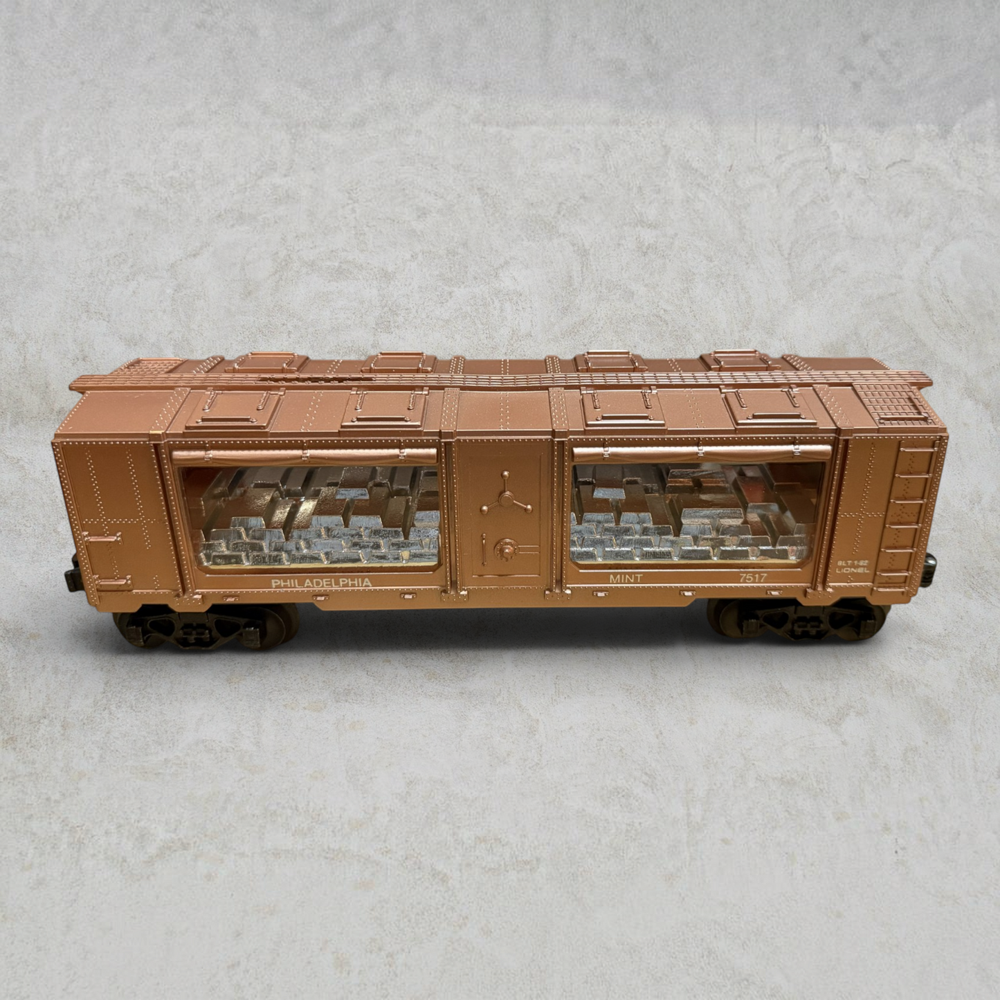 #1282 Lionel 6-7517 Philadelphia Mint Car – O/O27 Gauge Freight Carrier with Simulated Silver Bullion Loads & Original Box