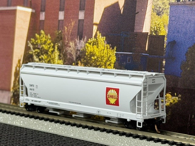 #1537 Micro-Trains 94210 N Scale Shell Oil Company 3-Bay ACF Center Flow Covered Hopper SNFX #4610 – NOS