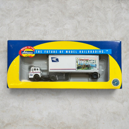 #1361 Athearn HO Scale USPS Ford C Tractor & 28' Pup Trailer – Virginia Stamp – Ready To Roll – Item #93446 – New in Box