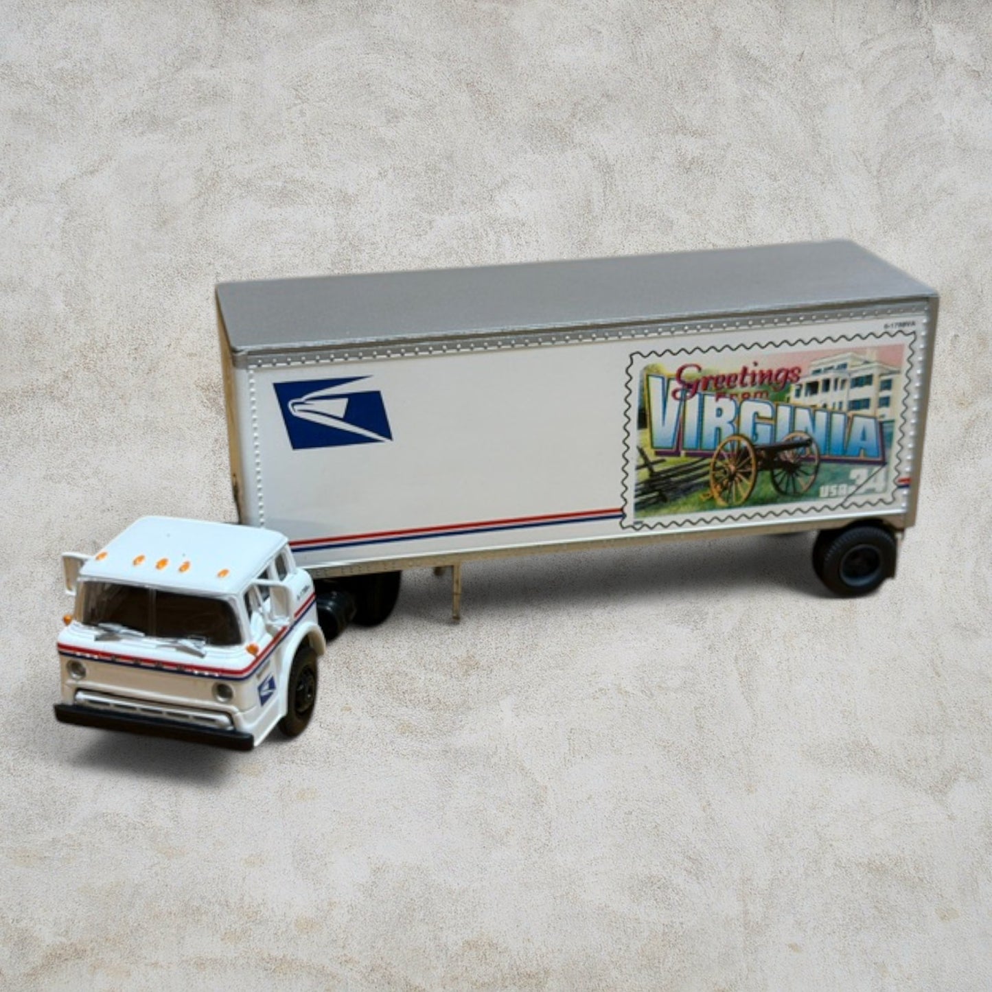 #1361 Athearn HO Scale USPS Ford C Tractor & 28' Pup Trailer – Virginia Stamp – Ready To Roll – Item #93446 – New in Box