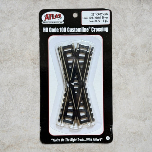 Atlas #172 HO Scale Code 100 Custom-Line 25° Crossing – Nickel Silver – New in Package