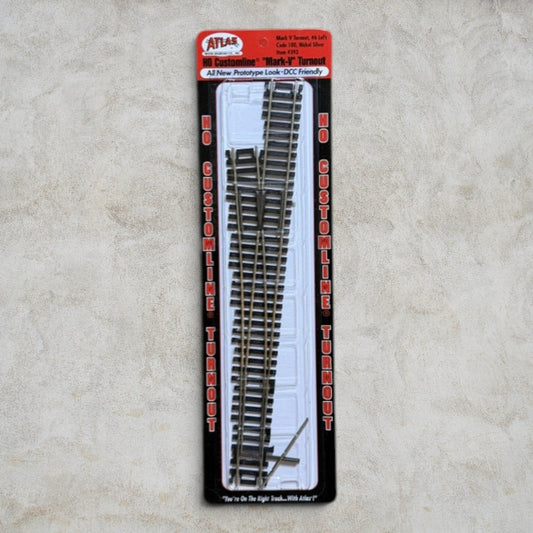 Atlas #393 HO Scale Code 100 Custom-Line Mark V Turnout No. 6 Left-Hand – Nickel Silver – DCC Friendly – New in Package