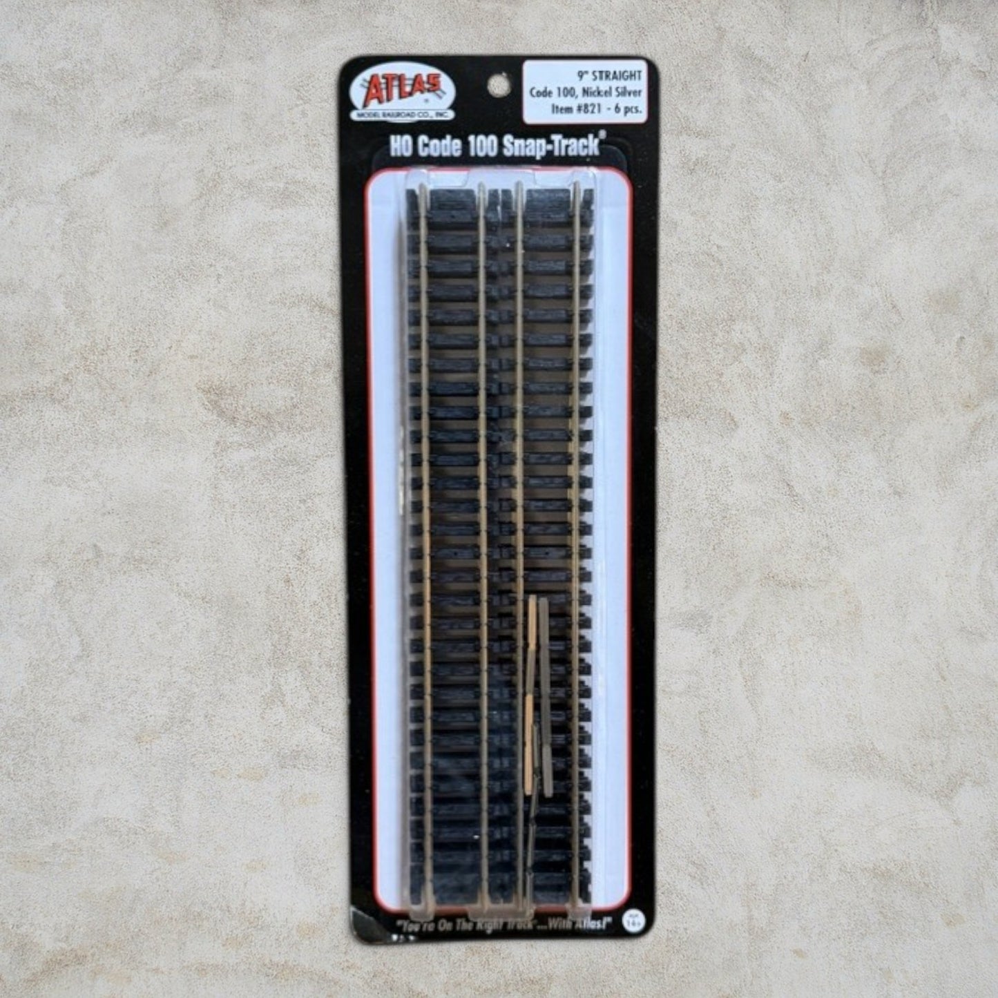 Atlas #821 HO Scale Code 100 Snap-Track 9" Straight Track (6-Pack) – Nickel Silver – New in Package