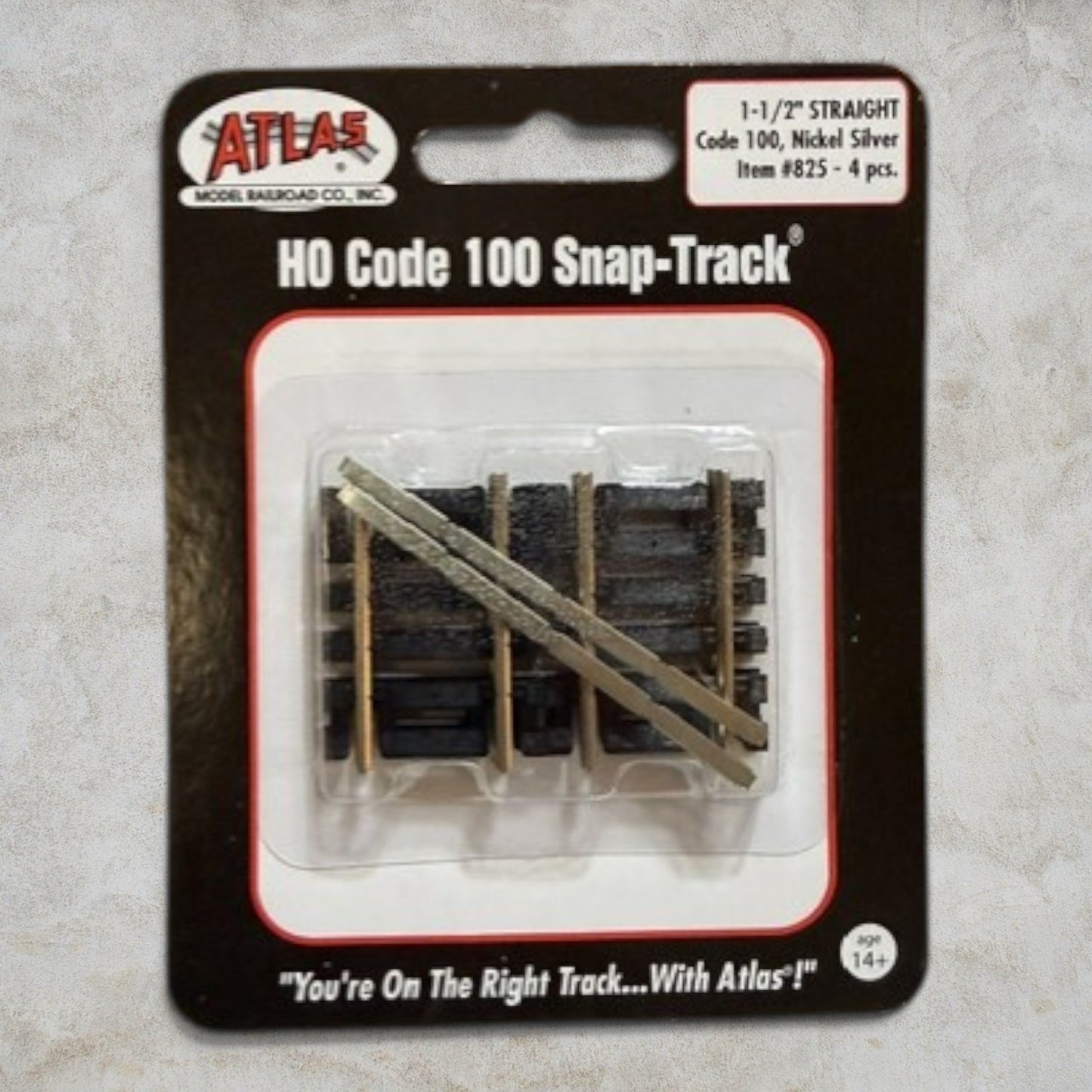 Atlas Item #825 HO Scale Code 100 Snap-Track 1-1/2" Straight Track (4-Pack) – Nickel Silver – New Old Stock