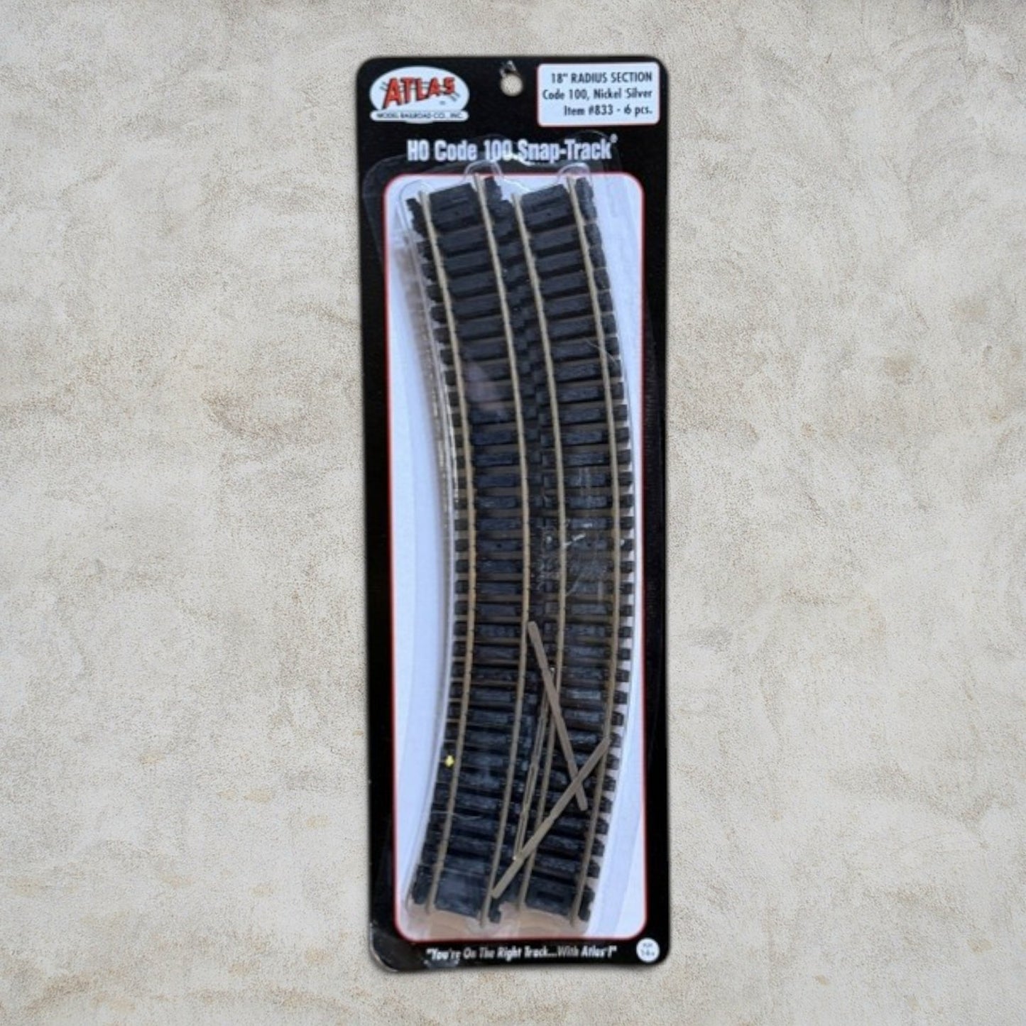 Atlas #833 HO Scale Code 100 Snap-Track 18" Radius Curved Track (6-Pack) – Nickel Silver – New in Package