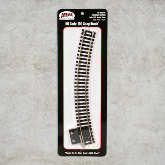 Atlas Item #845 HO Scale Code 100 Snap-Track 18" Radius Terminal Section – Nickel Silver – New Old Stock