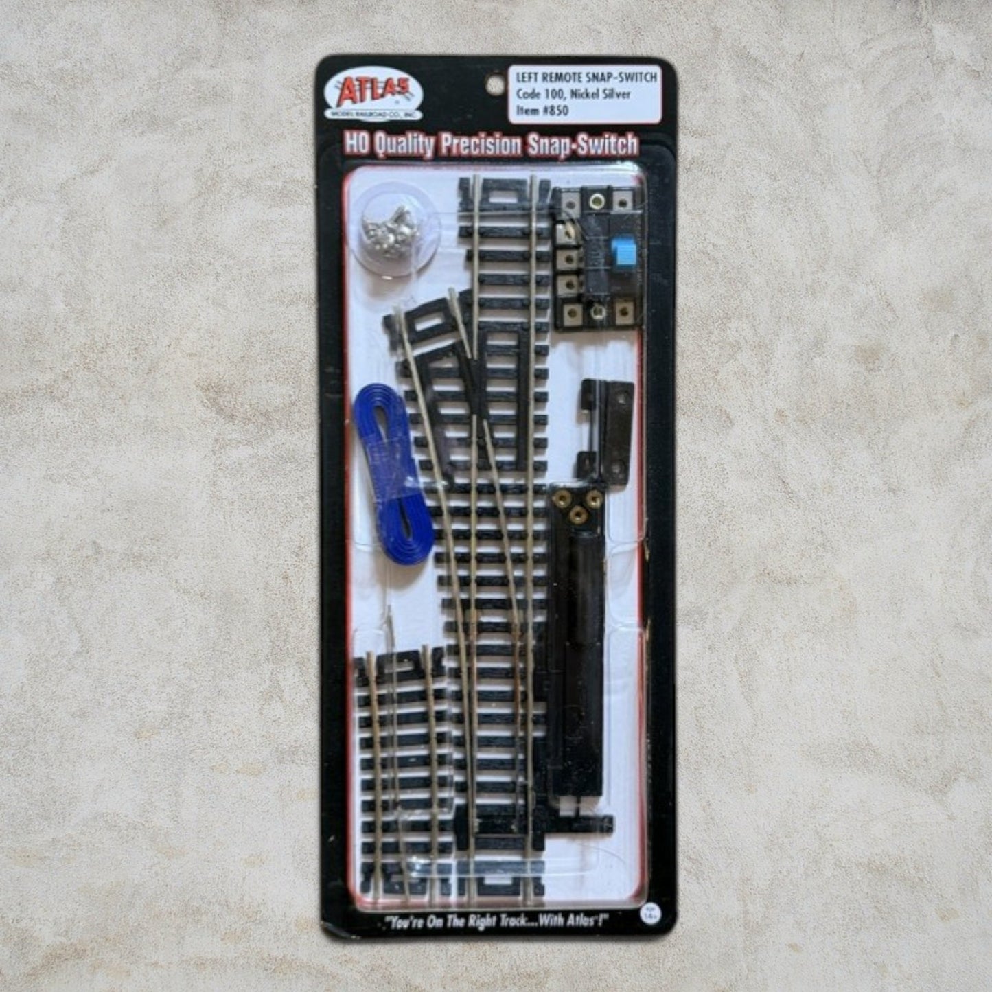 Atlas #850 HO Scale Code 100 Left Remote Snap-Switch – Nickel Silver – Manual Turnout with Remote Machine – New in Package