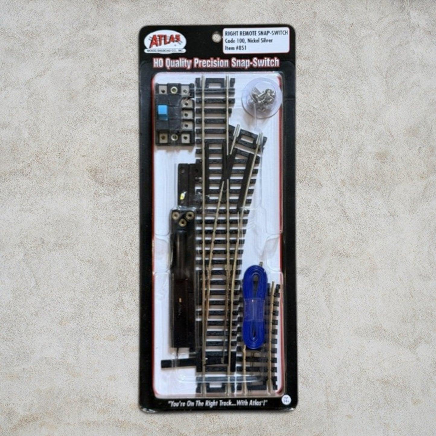 Atlas #851 HO Scale Code 100 Right Remote Snap-Switch – Nickel Silver – Manual Turnout with Remote Machine – New in Package