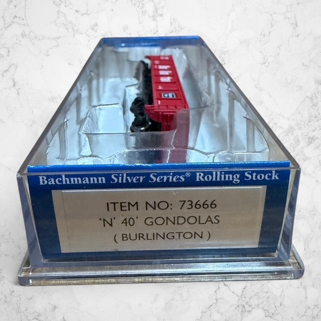 #1334 Bachmann Silver Series Item #73666 N Scale 40' Gondola – Burlington (CB&Q) #E3141 – Ready-to-Run