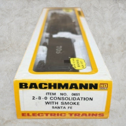 #1452 Bachmann HO Santa Fe 2-8-0 Consolidation #705 Smoke Lighted Item 0651