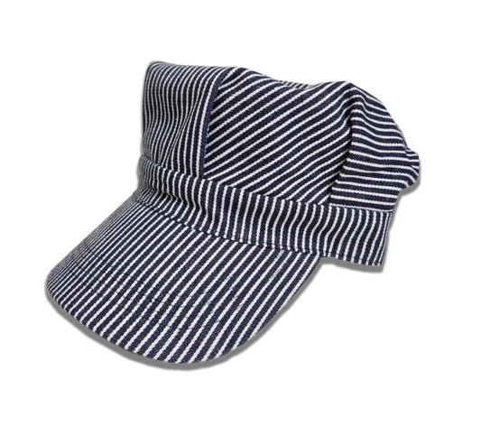 Train Engineer Hat – Blue & White Hickory Stripe Railroad Conductor Cap – Adjustable – One Size Fits Most