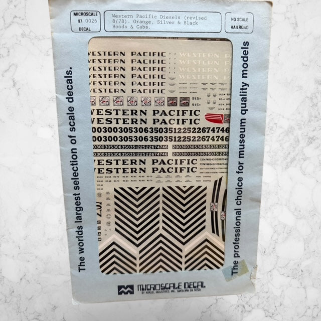 Microscale Decal #87-0026 Western Pacific Diesel Locomotives – HO Scale