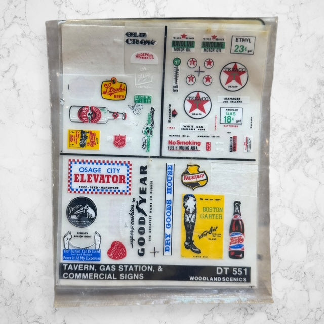 Woodland Scenics DT551 Tavern, Gas Station & Commercial Signs – Dry Transfer Decals
