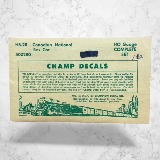 Champ Decals HB-28 Canadian National Boxcar Decal Set – HO Scale