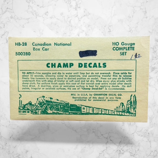 Champ Decals HB-28 Canadian National Boxcar Decal Set – HO Scale