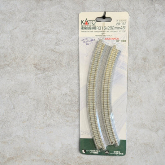 KATO 20-183 N Scale Unitrack R315/282 45° Double Track Superelevated Curve