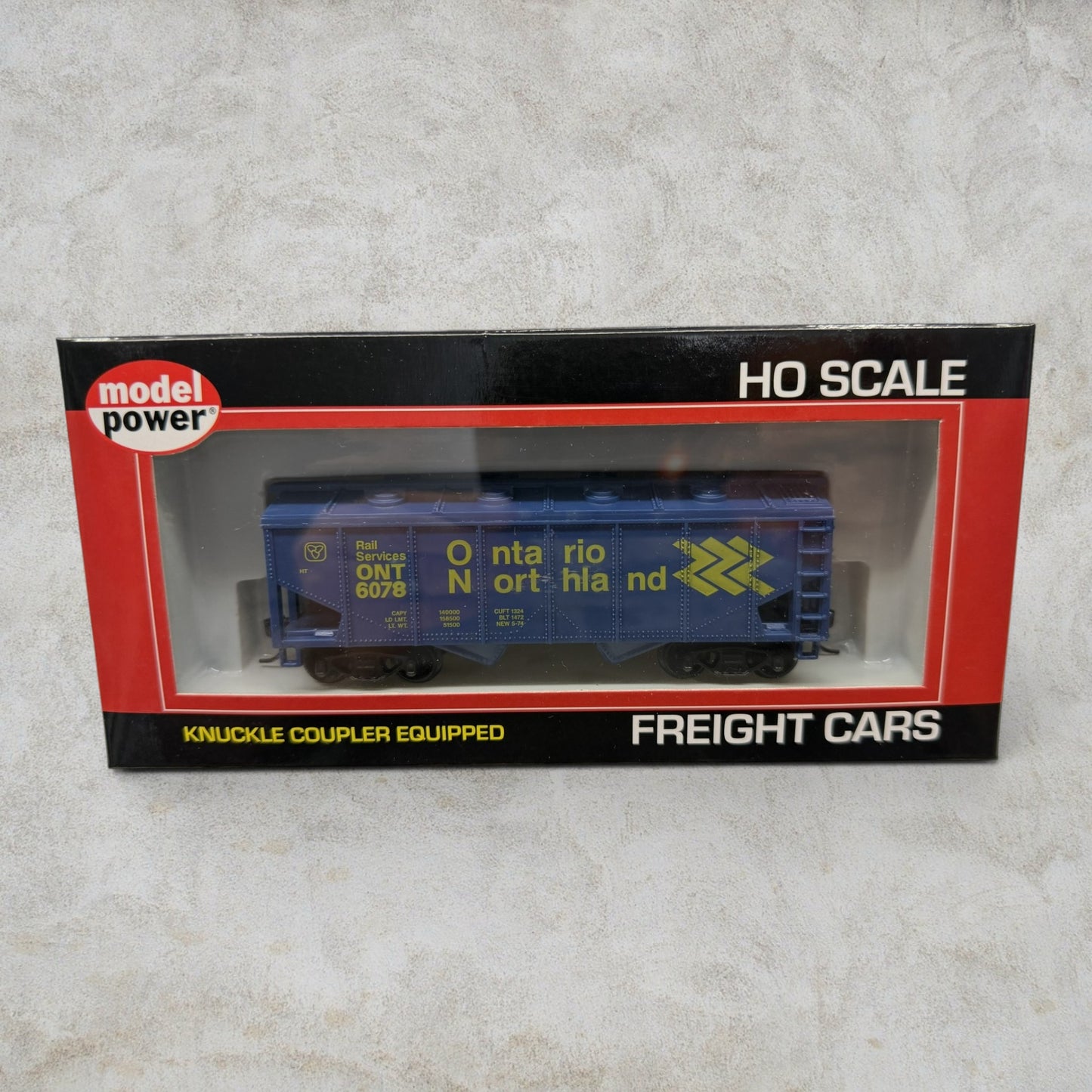 #1117 Model Power HO Scale Ontario Northland 36' 2-Bay Covered Hopper #98082 – ONT 6078 – Knuckle Couplers