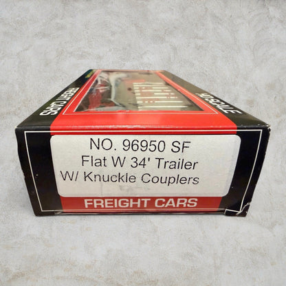 #1238 Model Power HO Scale Santa Fe Piggy-Back Flat Car with 34' Trailer – ATSF #90850 – Item #96950 – Knuckle Couplers – Ready-to-Run