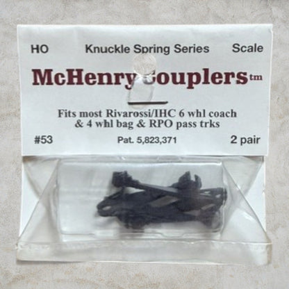 McHenry #53 HO Scale Knuckle Couplers 2 Pair Rivarossi IHC Passenger Cars NOS