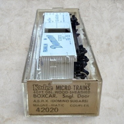 #1354 Micro-Trains HO Scale Franklin Domino Sugars 40' Double Wood-Sheathed Boxcar A.S.R.X. #497 – Item No. 42020