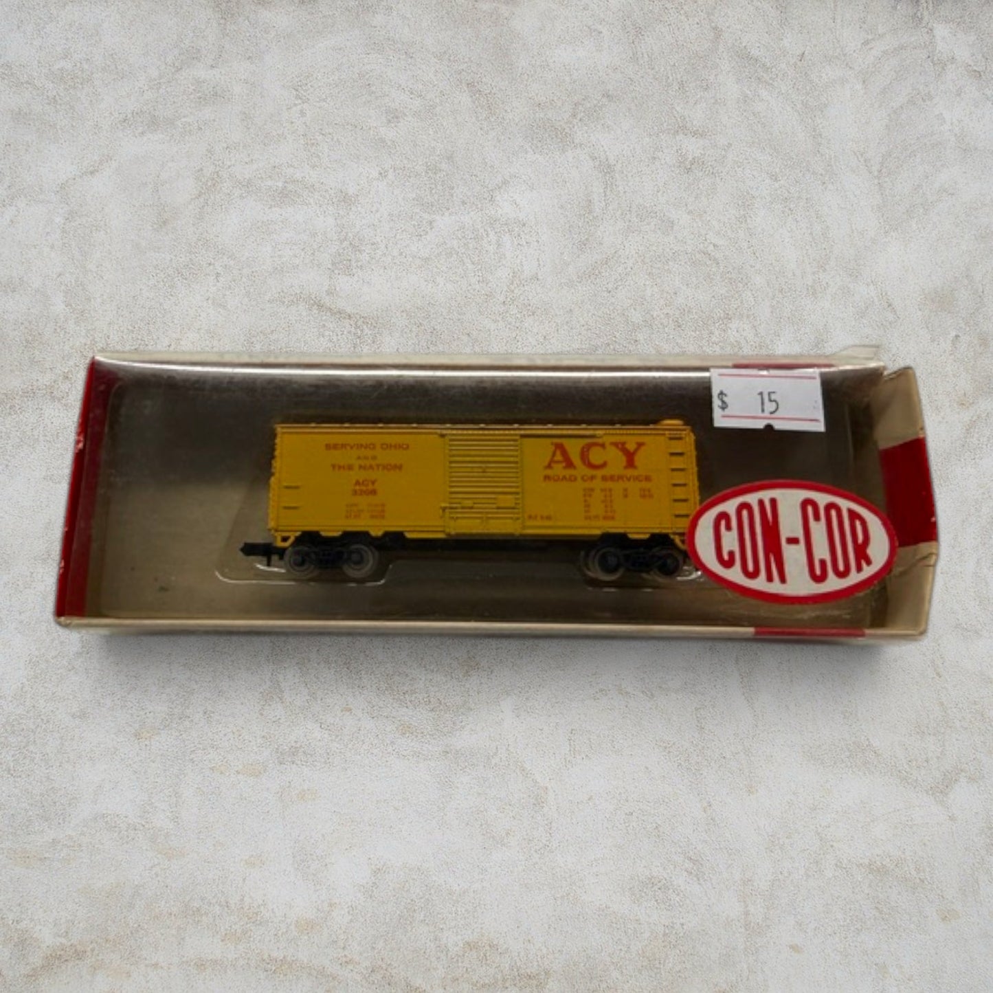 Con-Cor N Scale 40' Steel Boxcar – Akron, Canton & Youngstown (ACY) Road of Service #3208 – Item No. 1002-N