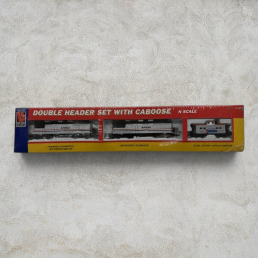 #1205 Life-Like Trains N Scale Amtrak Double Header Set with Caboose #7601 – Powered & Dummy F40PH Locomotives – New Old Stock (Sealed)