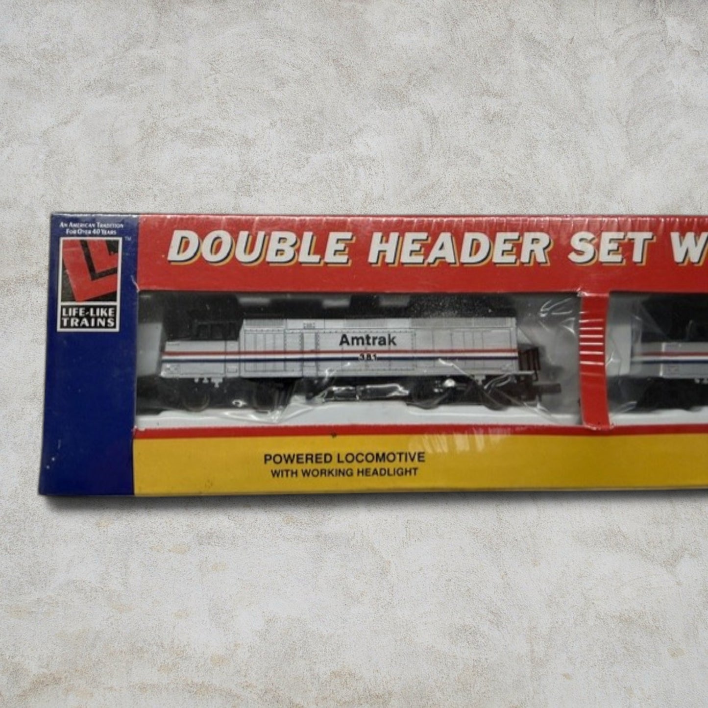 #1205 Life-Like Trains N Scale Amtrak Double Header Set with Caboose #7601 – Powered & Dummy F40PH Locomotives – New Old Stock (Sealed)