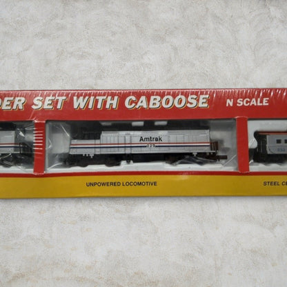 #1205 Life-Like Trains N Scale Amtrak Double Header Set with Caboose #7601 – Powered & Dummy F40PH Locomotives – New Old Stock (Sealed)