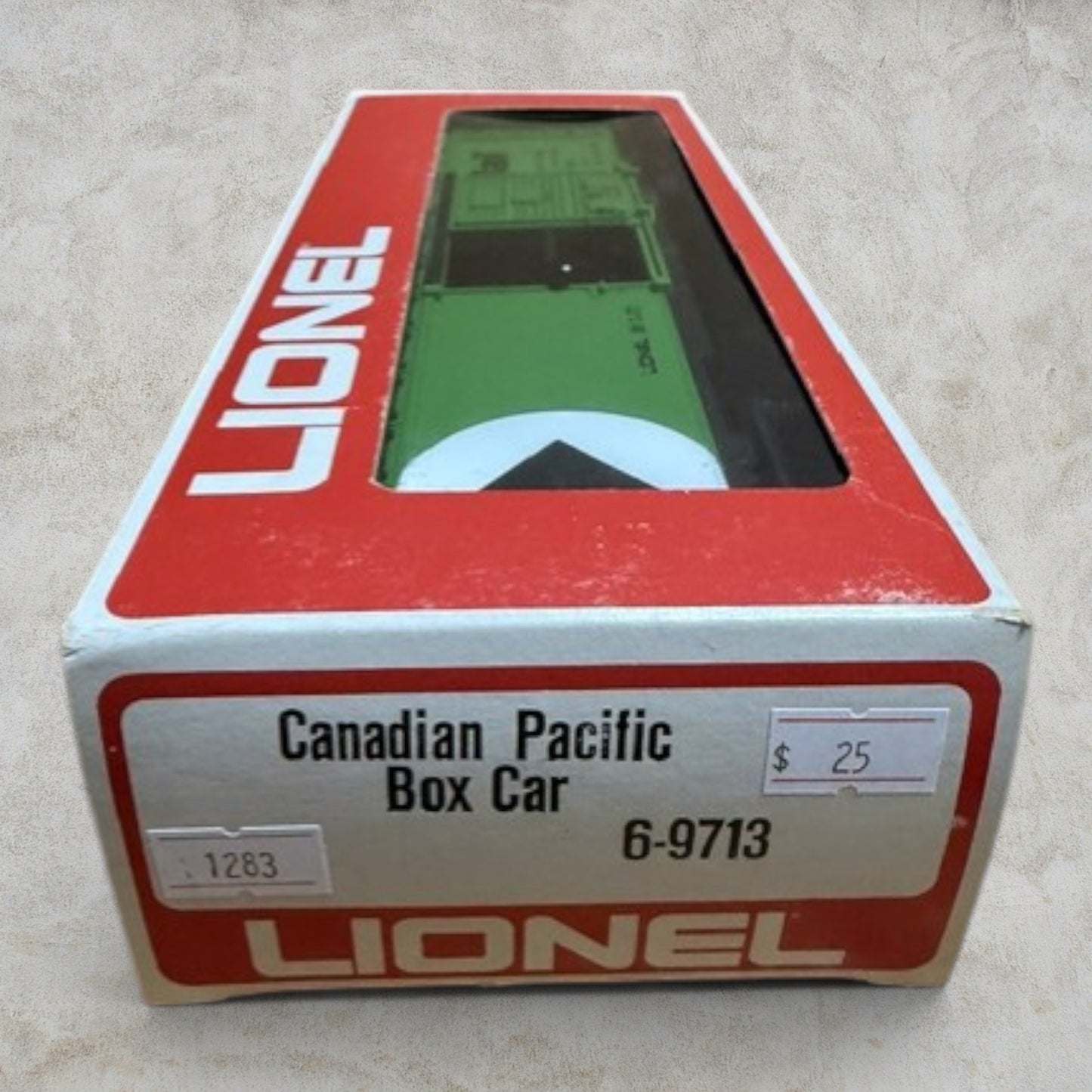 #1283 Lionel O Gauge Canadian Pacific Box Car #6-9713 – CP Rail Green Sliding Door Freight Car w/ Original Box