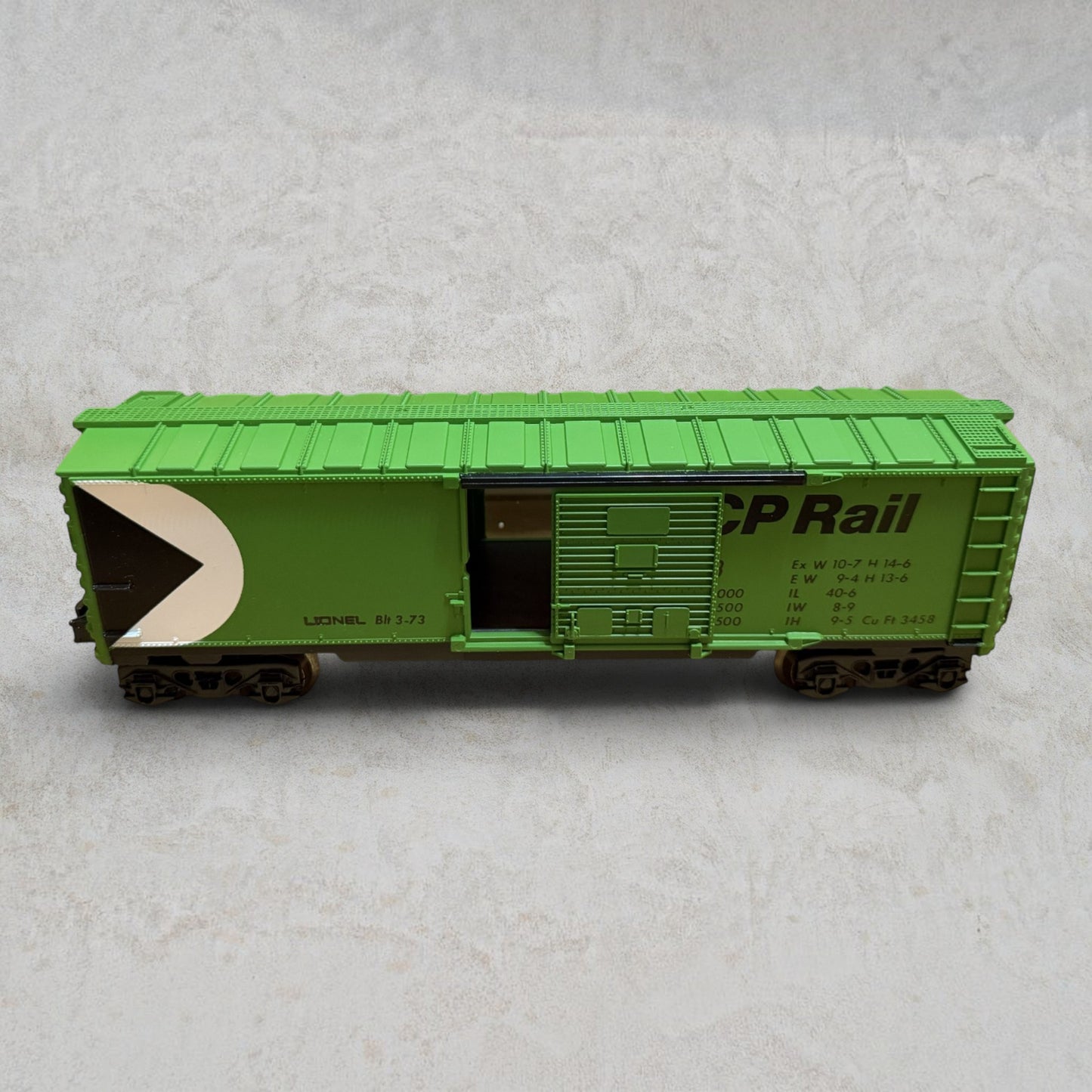 #1283 Lionel O Gauge Canadian Pacific Box Car #6-9713 – CP Rail Green Sliding Door Freight Car w/ Original Box