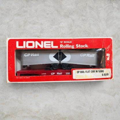 #1281 Lionel 6-9149 CP Rail Flat Car with Two Highway Vans – O Gauge Rolling Stock w/ Original Box