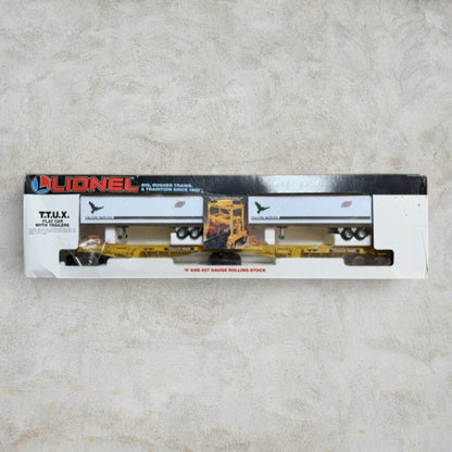 #1288 Lionel 6-18338 T.T.U.X. Flat Car with Falcon Service Trailers – O & O27 Gauge Piggyback Set w/ Original Box