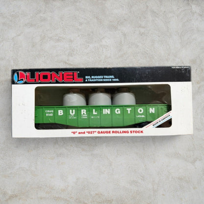 #1286 Lionel 6-9140 Burlington Gondola with Tank Load – O & O27 Gauge Rolling Stock w/ Original Box