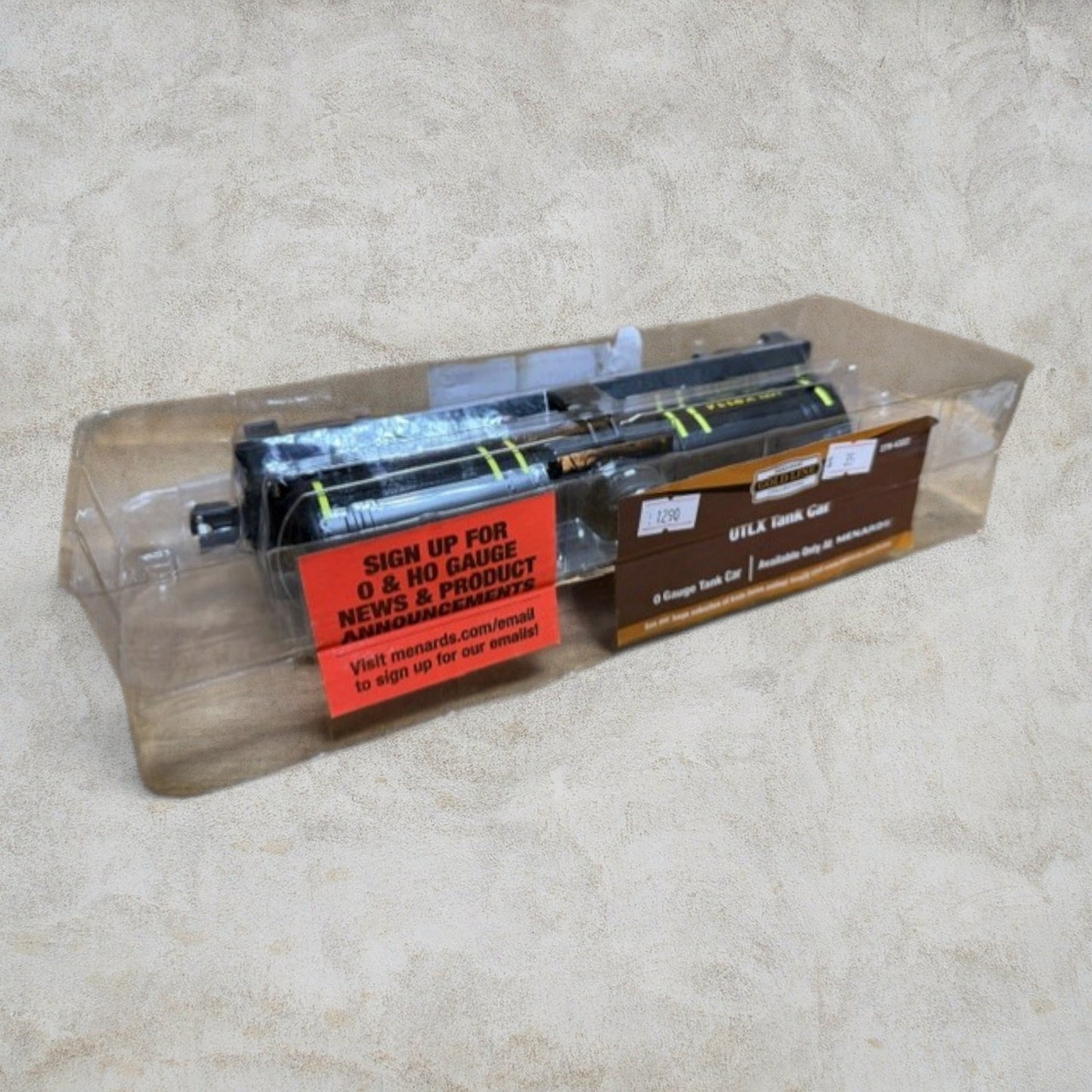 #1290 Menards O Gauge UTLX Tank Car #8114 – Black – Ready to Run – Original Clamshell