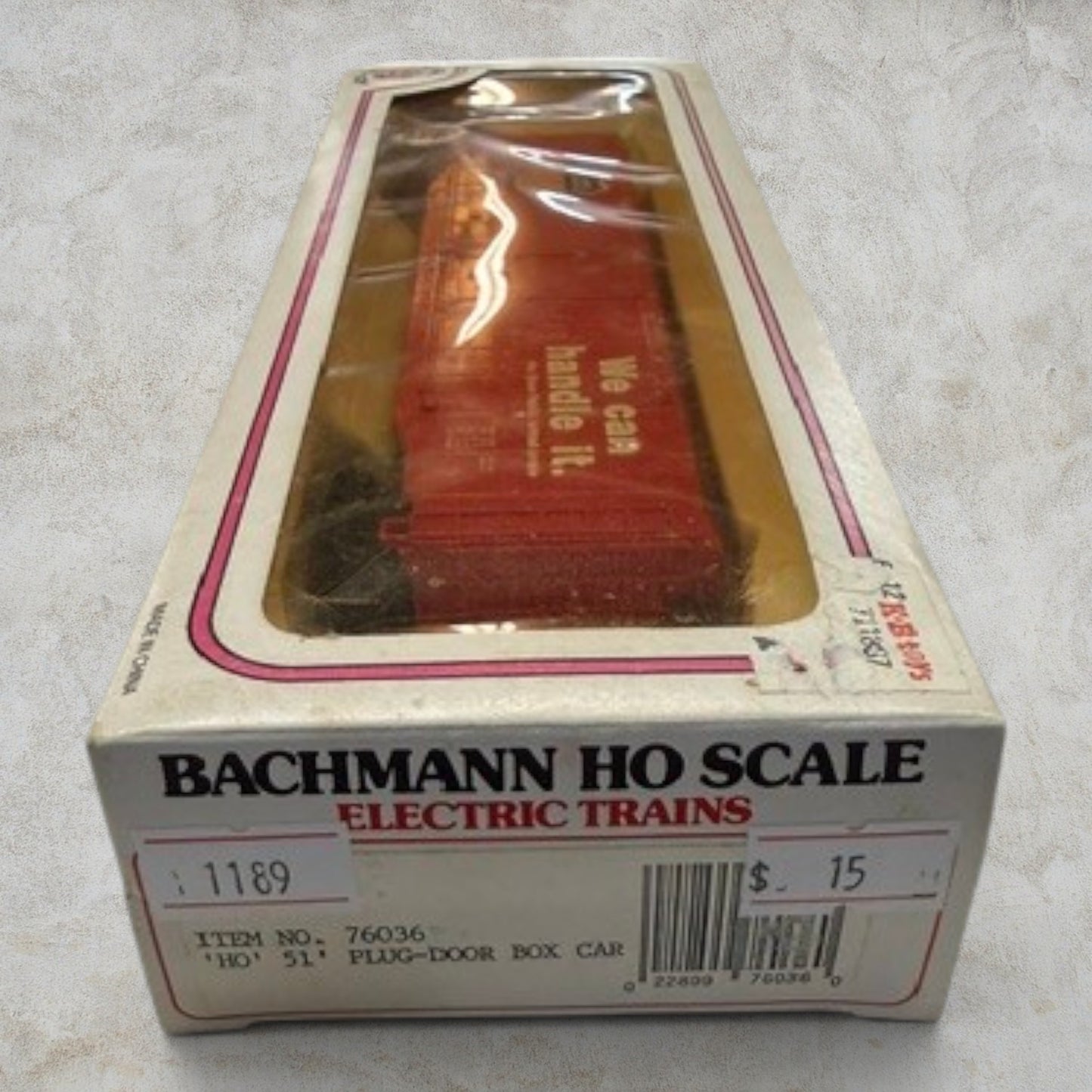 #1189 Bachmann HO Scale Union Pacific 51' Plug-Door Box Car – "We Can Handle It" – UP #168178 – Item #76036 – Ready-to-Run with Original Box