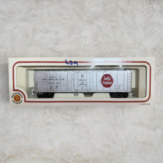 #1217 Bachmann HO Scale Swift Premium 51' Steel Refrigerator Car – Swift Refrigerator Line SRLX #4244 – Item #76036