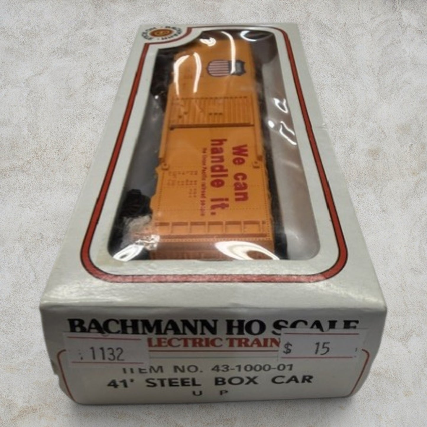 #1132 Bachmann HO Scale Union Pacific 41' Steel Box Car #43-1000-01 – "We Can Handle It" – UP #196178