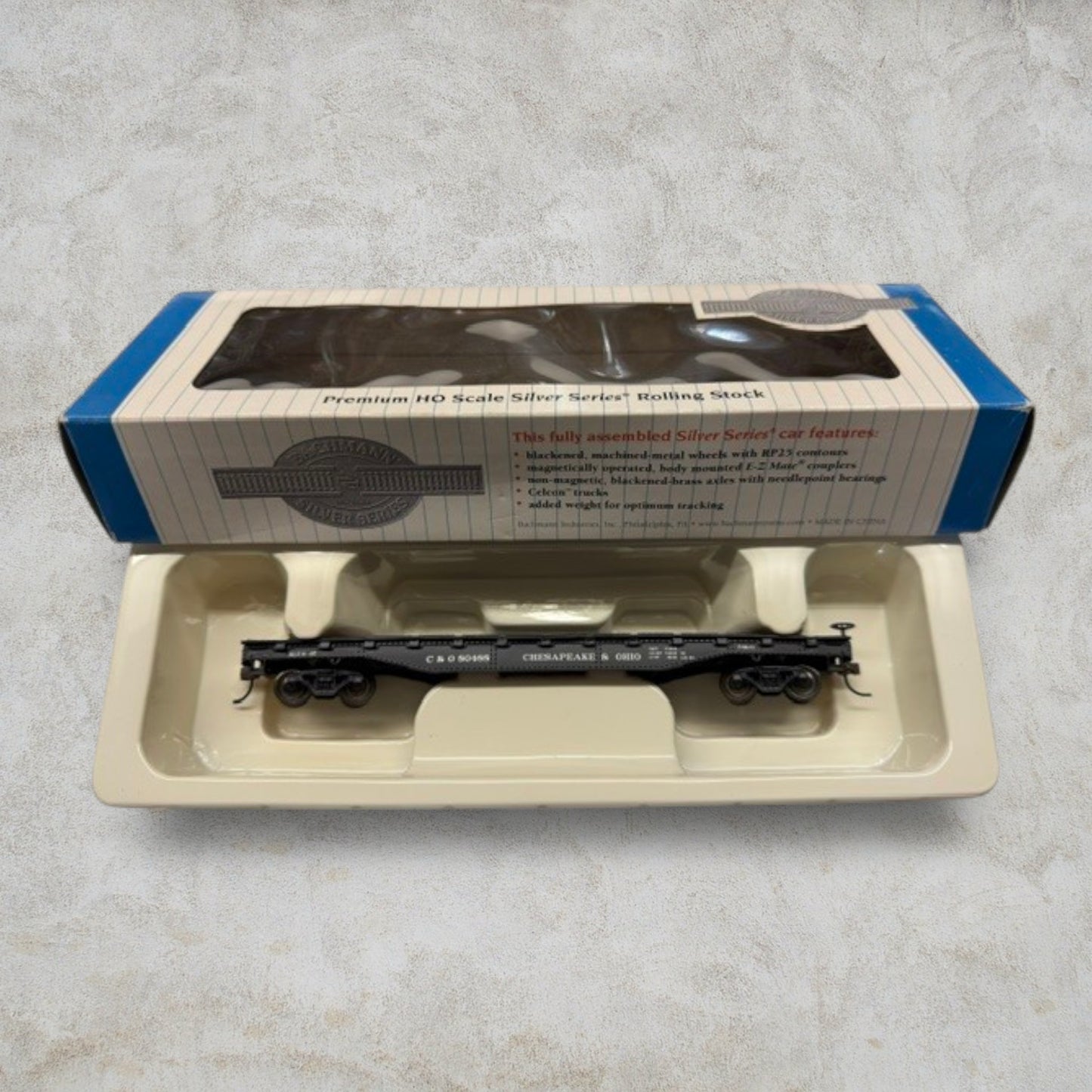 #1158 Bachmann Silver Series #17322 HO Scale Chesapeake & Ohio 40' Flat Car #90595 – Metal Wheels – EZ Mate® Couplers