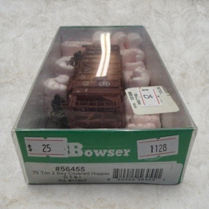 #1128 Bowser HO Scale D.T.&I. 70-Ton 2-Bay Covered Hopper #56455 – Detroit, Toledo & Ironton #11911 – Ready-to-Run