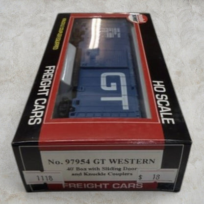 #1118 Model Power HO Scale Grand Trunk Western 40' Box Car #97954 – Blue – Knuckle Couplers – Road #516599