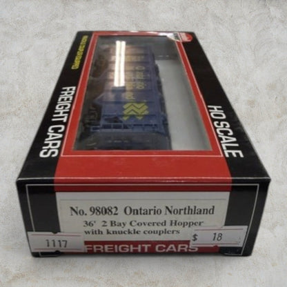 #1117 Model Power HO Scale Ontario Northland 36' 2-Bay Covered Hopper #98082 – ONT 6078 – Knuckle Couplers